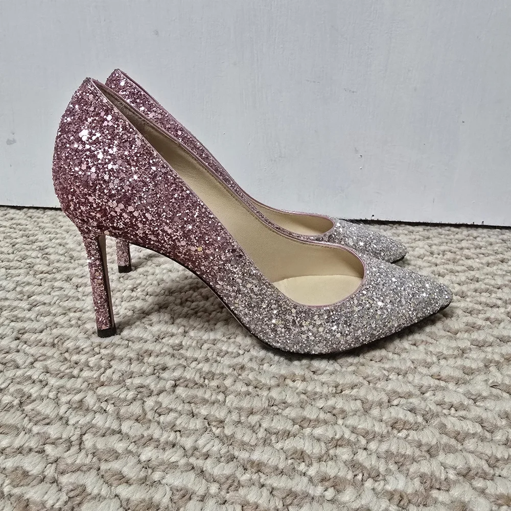 Jimmy Choo Romy 85 Glitter Pumps - Size 36 - Pink And Silver - Picture 11 of 14
